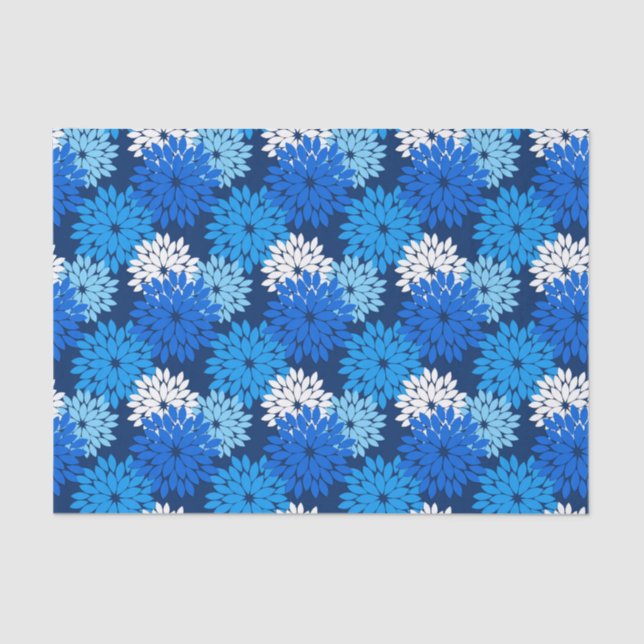 Modern Floral Kimono Print, Blue, Aqua & Navy Tissue Paper (Front)