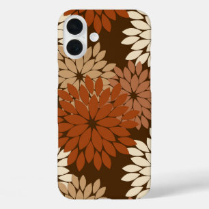 Modern Floral Kimono Print, Chocolate Brown iPhone 16 Plus Case