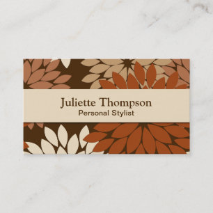 Modern Floral Kimono Print, Chocolate Brown & Tan Business Card