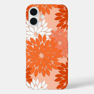 Modern Floral Kimono Print, Coral Orange on Peach iPhone 16 Plus Case