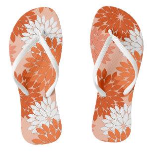 Modern Floral Kimono Print, Coral Orange on Peach Flip Flops