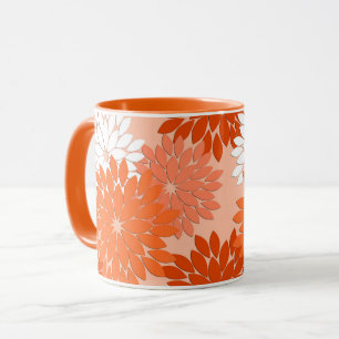 Modern Floral Kimono Print, Coral Orange on Peach Mug