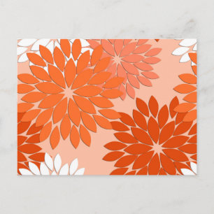 Modern Floral Kimono Print, Coral Orange on Peach Postcard