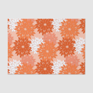 Modern Floral Kimono Print, Coral Orange on Peach Tissue Paper