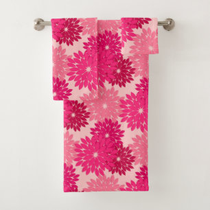 Modern Floral Kimono Print, Coral Pink Bath Towel Set