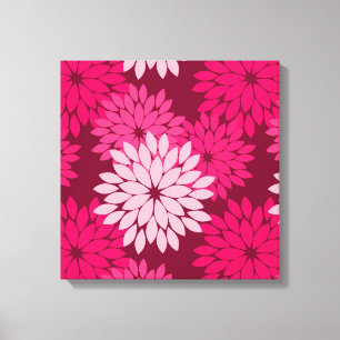 Modern Floral Kimono Print, Coral Pink & Burgundy Canvas Print