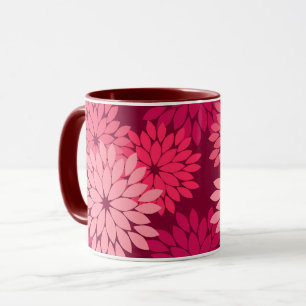 Modern Floral Kimono Print, Coral Pink & Burgundy Mug