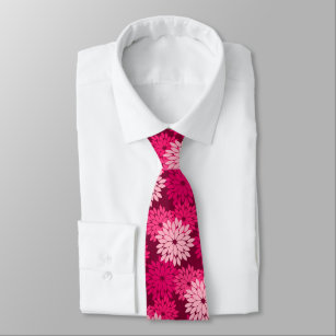 Modern Floral Kimono Print, Coral Pink & Burgundy Tie