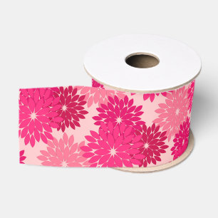 Modern Floral Kimono Print, Coral Pink Grosgrain Ribbon