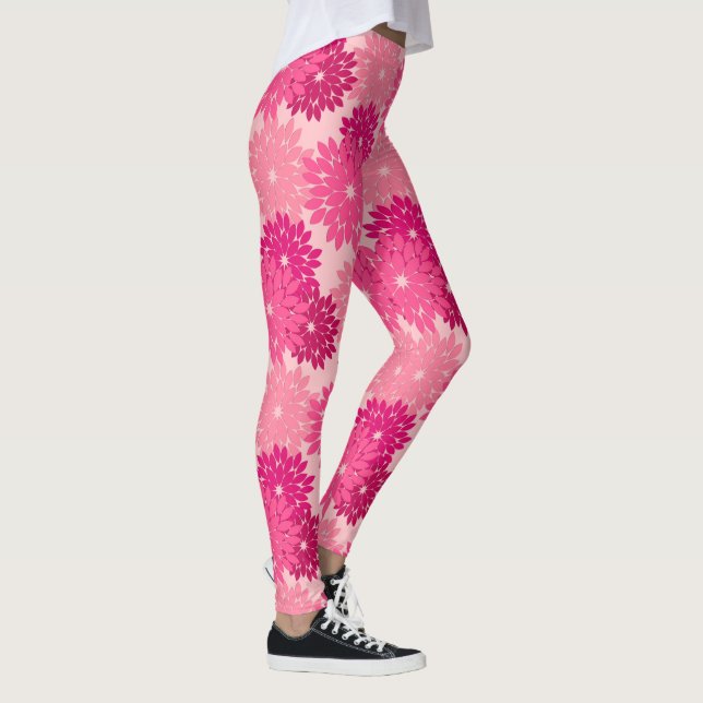 Modern Floral Kimono Print, Coral Pink Leggings (Right)