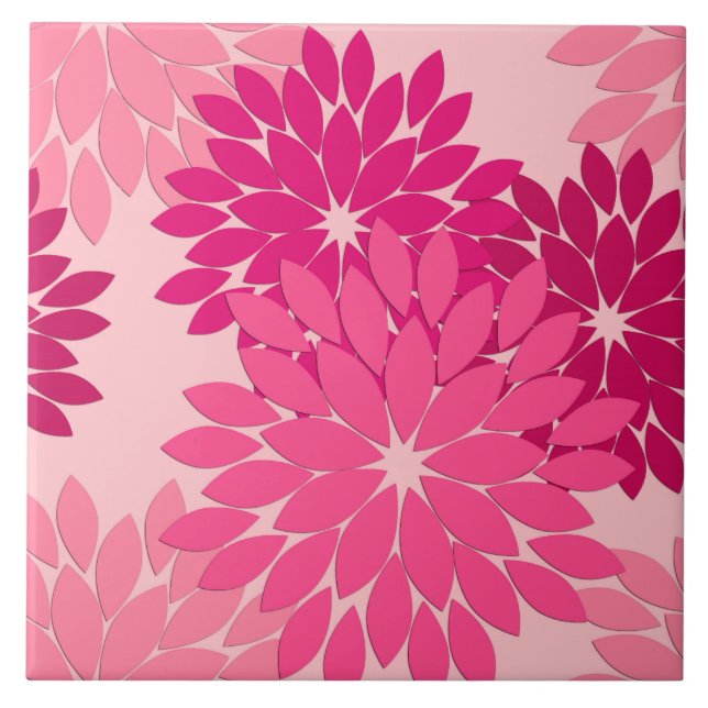 Modern Floral Kimono Print, Coral Pink Tile (Front)