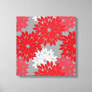 Modern Floral Kimono Print, Coral Red and Grey Canvas Print