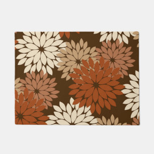 Modern Floral Kimono Print, Dark Brown and Tan Doormat