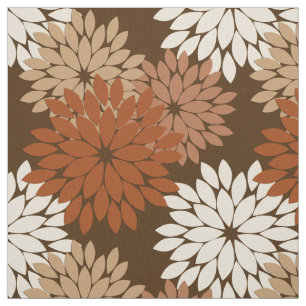 Modern Floral Kimono Print, Dark Brown and Tan Fabric