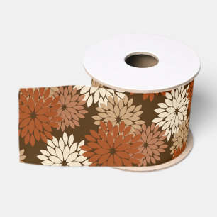 Modern Floral Kimono Print, Dark Brown and Tan Grosgrain Ribbon