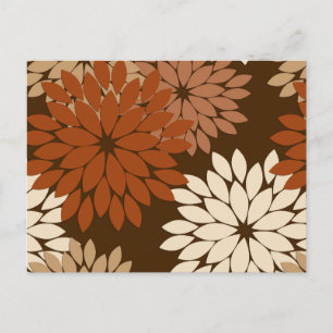 Modern Floral Kimono Print, Dark Brown and Tan Postcard