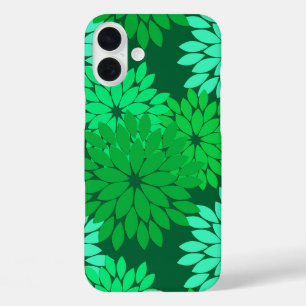 Modern Floral Kimono Print, Emerald and Jade Green iPhone 16 Plus Case