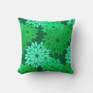 Modern Floral Kimono Print, Emerald and Jade Green Cushion