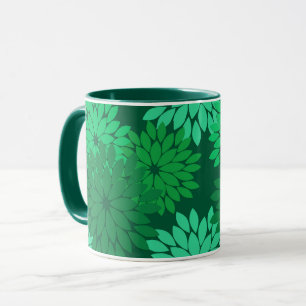Modern Floral Kimono Print, Emerald and Jade Green Mug