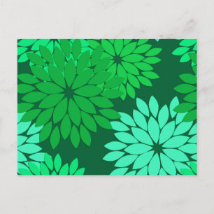 Modern Floral Kimono Print, Emerald and Jade Green Postcard