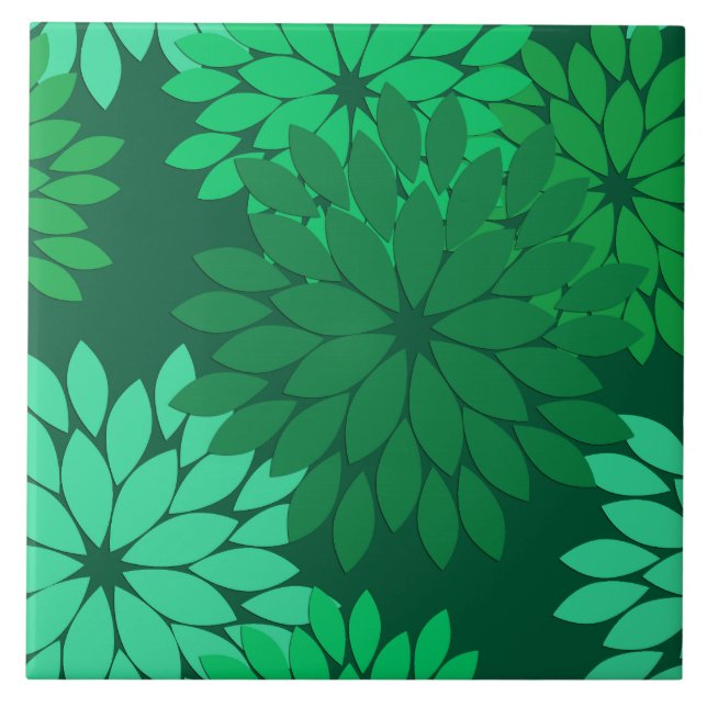 Modern Floral Kimono Print, Emerald and Jade Green Tile (Front)