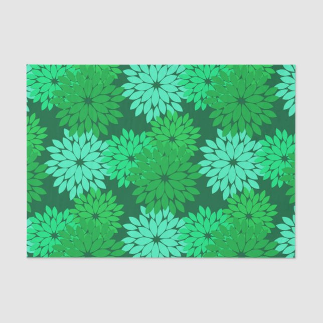 Modern Floral Kimono Print, Emerald and Jade Green Tissue Paper (Front)