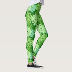 Modern Floral Kimono Print, Lime Green Leggings