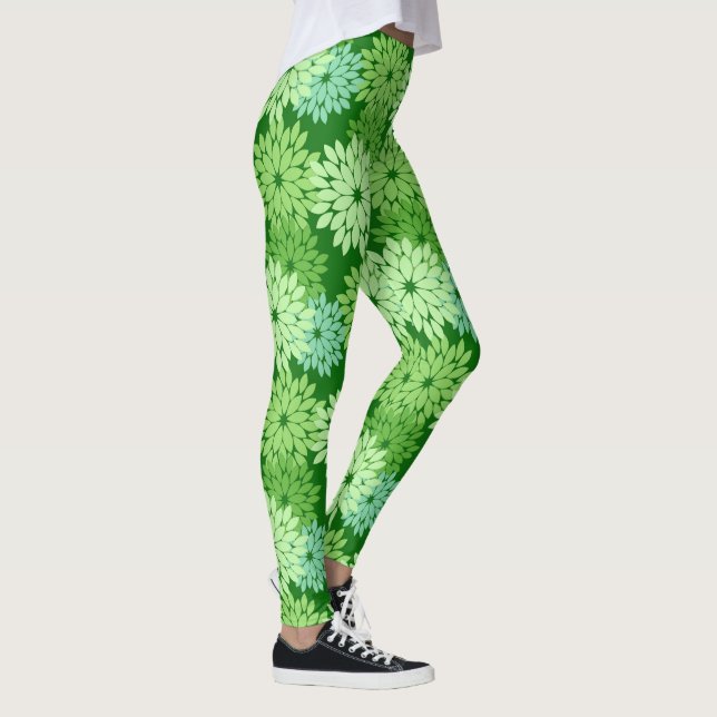 Modern Floral Kimono Print, Lime Green Leggings (Right)