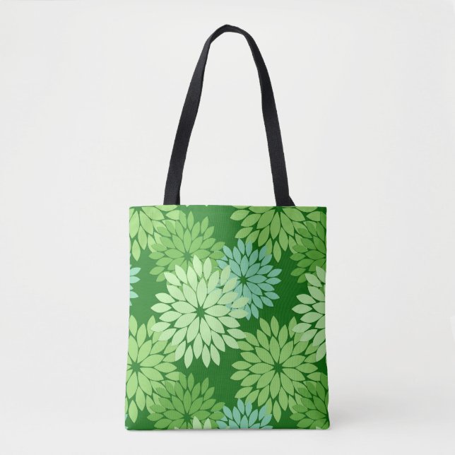 Modern Floral Kimono Print, Lime Green Tote Bag (Front)