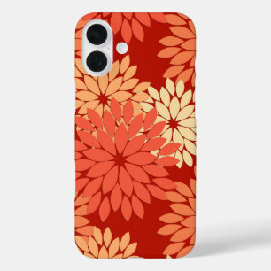 Modern Floral Kimono Print, Mandarin Orange iPhone 16 Plus Case