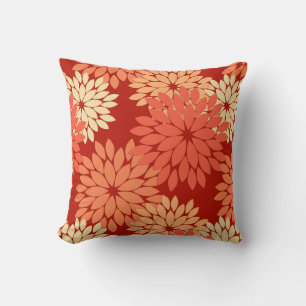 Modern Floral Kimono Print, Mandarin Orange Cushion