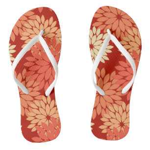 Modern Floral Kimono Print, Mandarin Orange Flip Flops