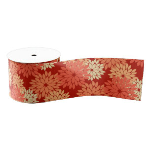 Modern Floral Kimono Print, Mandarin Orange Grosgrain Ribbon