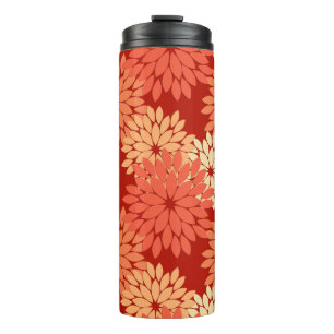 Modern Floral Kimono Print, Mandarin Orange Thermal Tumbler