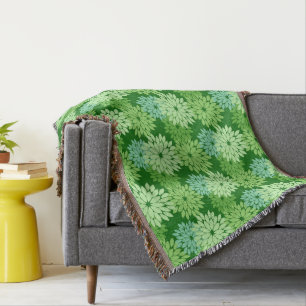 Modern Floral Kimono Print, Mandarin Orange Throw Blanket
