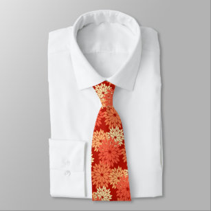 Modern Floral Kimono Print, Mandarin Orange Tie