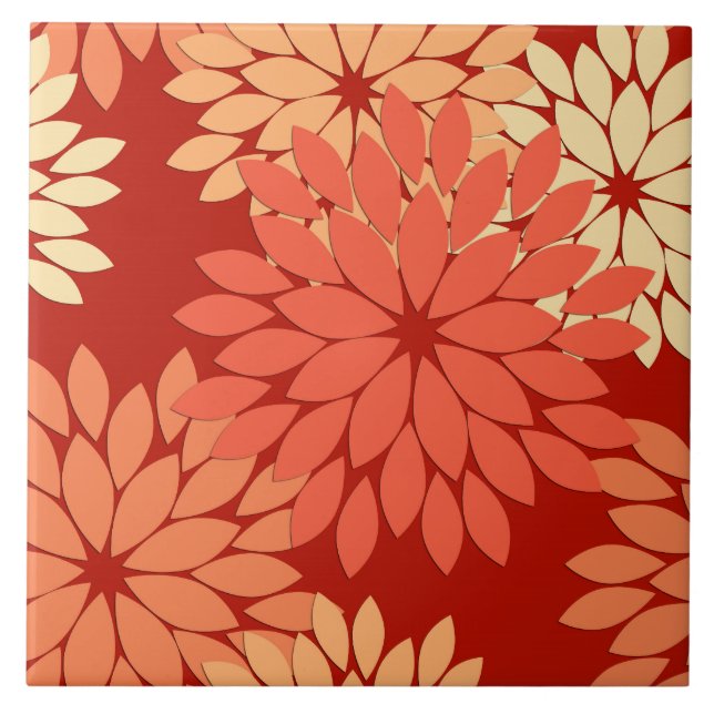 Modern Floral Kimono Print, Mandarin Orange Tile (Front)