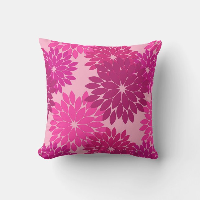 Modern Floral Kimono Print, Pink, Fuchsia and Wine Cushion (Front)