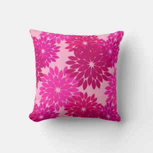 Modern Floral Kimono Print, Pink, Fuchsia and Wine Cushion