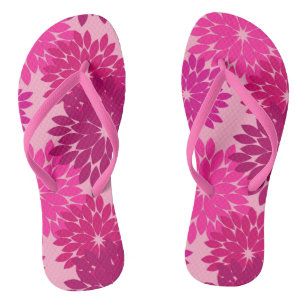 Modern Floral Kimono Print, Pink, Fuchsia and Wine Flip Flops