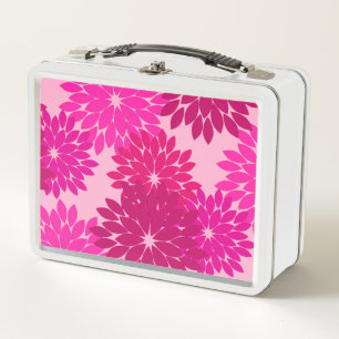 Modern Floral Kimono Print, Pink, Fuchsia and Wine Metal Lunch Box