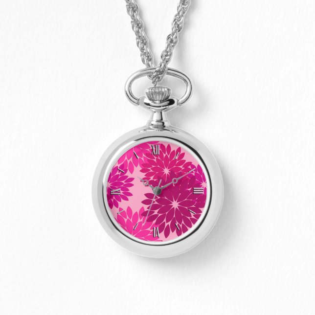 Modern Floral Kimono Print, Pink, Fuchsia and Wine Watch (Front)