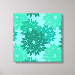 Modern Floral Kimono Print, Turquoise, Teal & Aqua Canvas Print