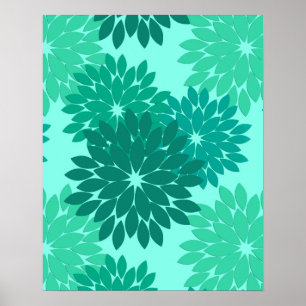 Modern Floral Kimono Print, Turquoise, Teal & Aqua Poster