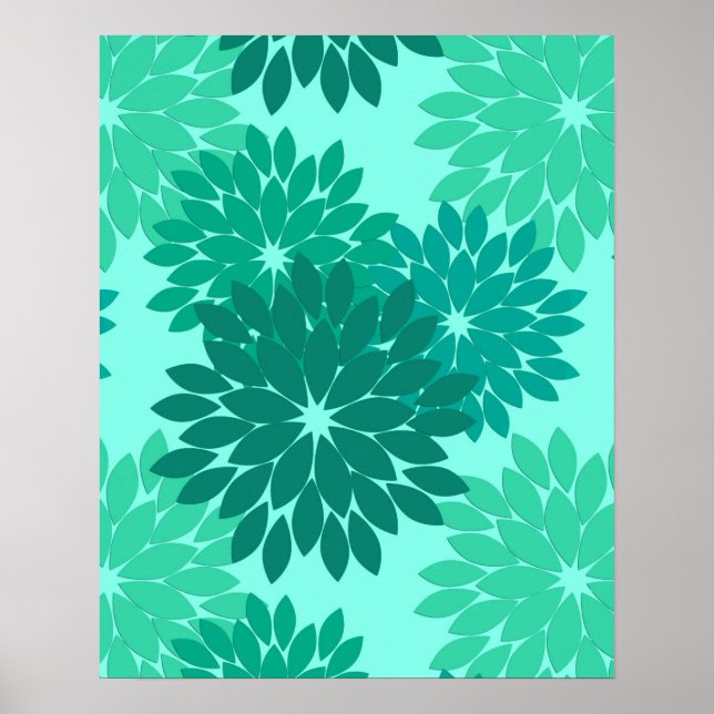 Modern Floral Kimono Print, Turquoise, Teal & Aqua Poster (Front)
