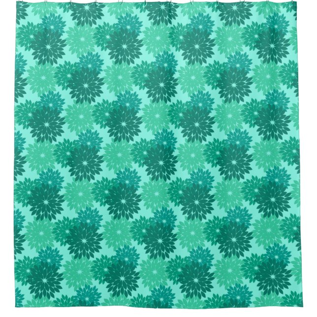 Modern Floral Kimono Print, Turquoise, Teal & Aqua Shower Curtain (Front)