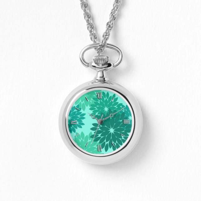 Modern Floral Kimono Print, Turquoise, Teal & Aqua Watch (Front)