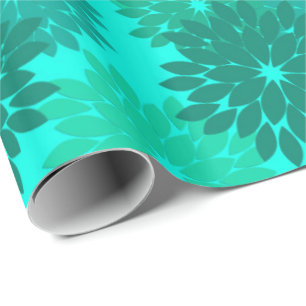 Modern Floral Kimono Print, Turquoise, Teal & Aqua Wrapping Paper