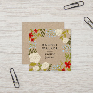 Modern floral kraft square planner business card