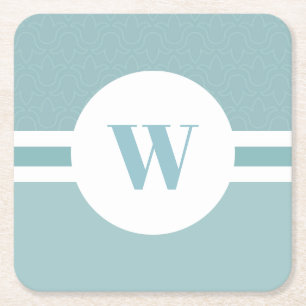 Modern floral light blue custom monogram inital square paper coaster